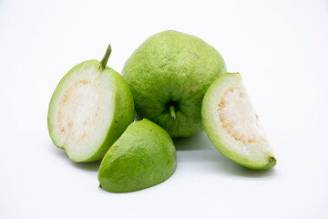Fresh Guava fruit slices isolated on the white background front view