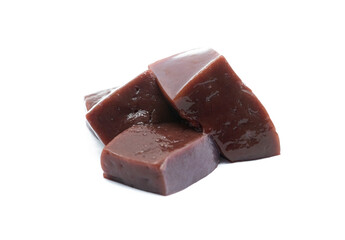 Fresh Pile of Beef liver cubes isolated on white background.