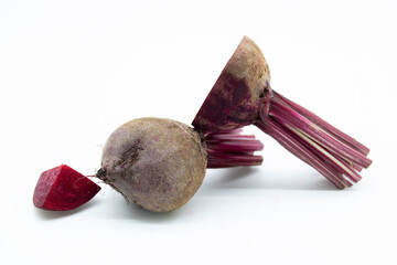 Fresh red beets or beetroots isolated on white background.