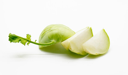 kohlrabi vegetable slices isolated on white background