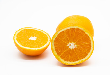 fresh orange fruit slices isolated on white background.