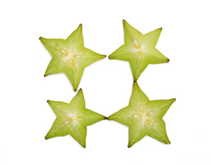 fresh carambola or Star fruit slices on white background.