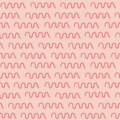 Seamless linear pattern with thin wavy lines. Abstract geometric shapes. Stylish background in red and pink colors.