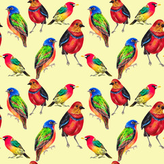 seamless pattern with birds on beige background