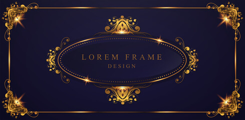elegant floral frame design in dark blue gradient