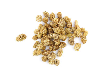 Mulberry dry berries morus alba isolated on white