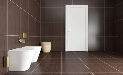 Naklejka na ściany i meble Scandinavian bathroom, classic vintage interior design. 3D rendering.