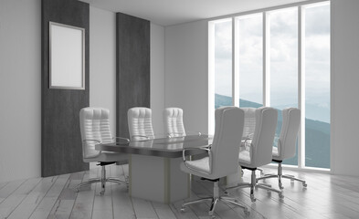 Modern office building interior. 3D rendering..Mockup.   Empty paintings