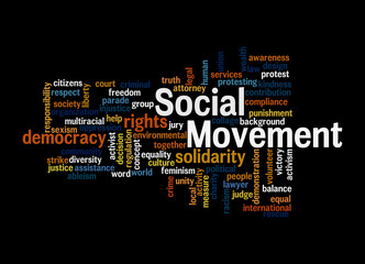 Word Cloud with SOCIAL MOVEMENT concept, isolated on a black background