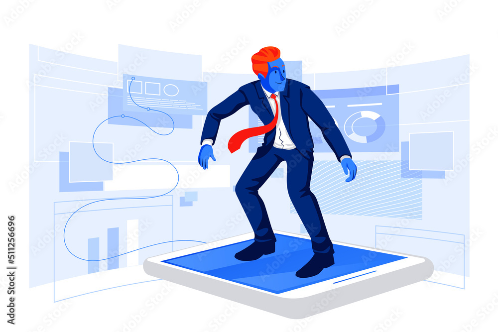 Wall mural Businessman surfing on the internet with smartphone. Business concept illustration - Wall murals
