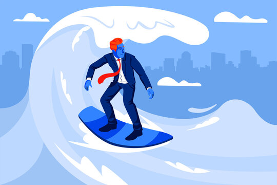 Businessman surfing on the wave. Business concept illustration