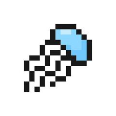 Jellyfish icon in pixel art design isolated on white background, vector sign symbol