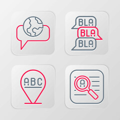 Set line Translator, Alphabet, Speech bubble chat and Learning foreign languages icon. Vector