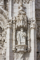 Fototapeta na wymiar Fragment of Jeronimos Monastery or Hieronymites Monastery (former monastery of the Order of Saint Jerome) in Lisbon, Portugal 