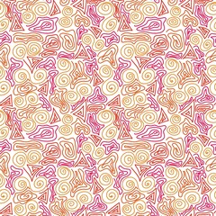Fototapeta na wymiar Seamless pattern with small hand-drawn abstract elements on a white background. Curls, spirals, lines, doodle-style pattern for fabrics, packaging, clothing.