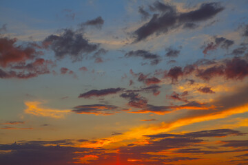 Nightfall sky . Evening clouds with twilight 