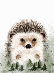 Hedgehog with the foggy forest background 