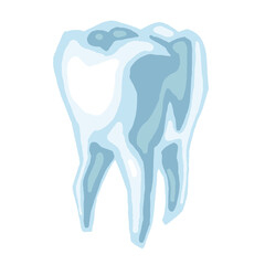 Root tooth. Beautiful healthy tooth is symbol for health dental care. Logo for dentist doctor, orthodontist, dental clinic. Hand drawn old style vector line illustration.