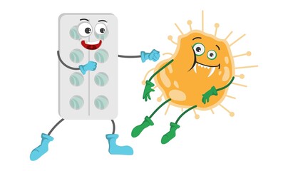 Cute funny tablet blister boxing virus cell vector