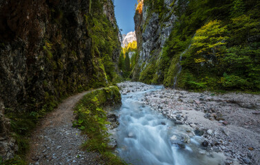 Walk through the canyon to Martuljek waterfall