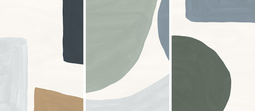 Fototapeta Abstract organic shapes background set. Modern minimalist texture with paint brush strokes