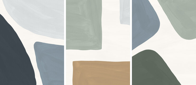 Fototapeta Abstract organic shapes background set. Minimalist modern texture with paint brush strokes