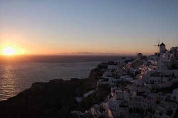 View of  Oia, the most stunning  village of Santorini and an amazing sunset