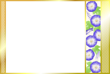水彩で描かれた朝顔をモチーフにした和風装飾素材／Japanese-style decorative material with a morning glory motif drawn in watercolor