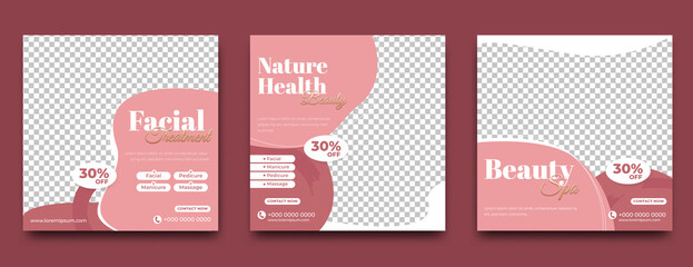 Spa, salon, and beauty massage promotion social media post template. Modern square banner with place for the photo.