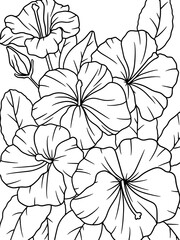 Coloring hibiscus, plant. Flower outline. Vector, page outline of cartoon. 