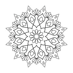 Floral outline circular mandala pattern with Arabic ethnic style Indian black and white line art design. Mandala tattoo 