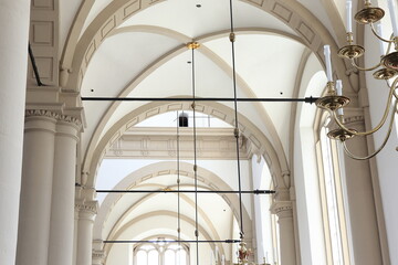 Amsterdam Westerkerk Church White Ceiling Close Up with Arches and Columns, Netherlands