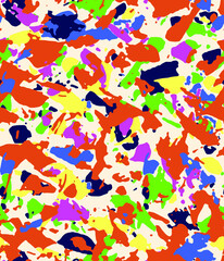 a metered pattern suitable for textiles consisting of colored scattered shapes