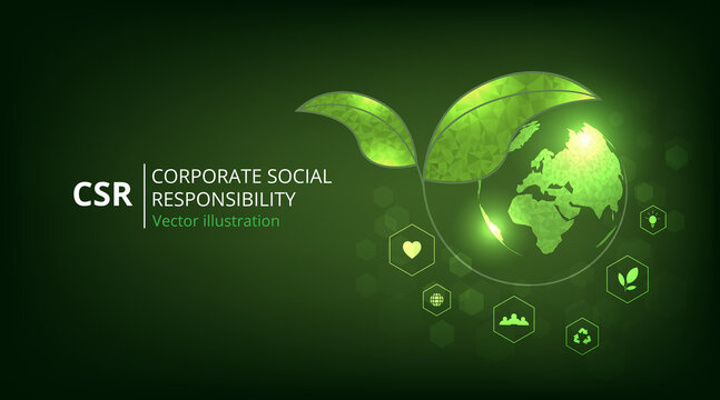  CSR concept design.Corporate social responsibility and giving back to the community on a green background.modern business concept.
