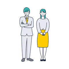 横並びで立つ男女のイラスト素材｜mayucolor08