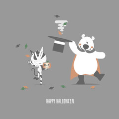 Fototapeta na wymiar happy halloween holiday festival with teddy bear and mummy cat, flat vector illustration cartoon character design