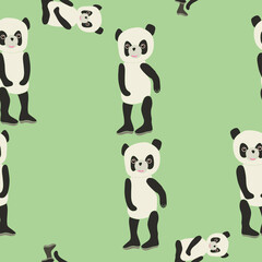 Seamless stylized colorless panda.  Hand drawn.