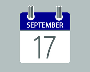 Day 17 september. Blue calendar for days of the month in september. Calendar page template.