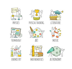 School subjects icons with education equipment