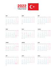 2022 Turkish calendar with national holidays.