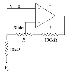 In the given OP-amp R in a variable resistor (0-10kΩ) the maximum and minimum values of the closed loop gain are respectively