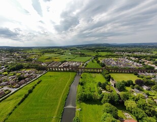 Aerial view looking down onto Whalley viaduct surrounded by amazing countryside. Taken in Whalley...