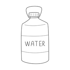Doodle large bottle of water. A canister for liquid in a large volume for camping, picnic, car travel, water supply. Outline black and white vector illustration isolated on a white background.