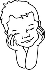 New born sweet baby face emotions. Little cute boy sleeping and smiling. Hand drawn character illustration. Retro vintage comic cartoon line style drawing.