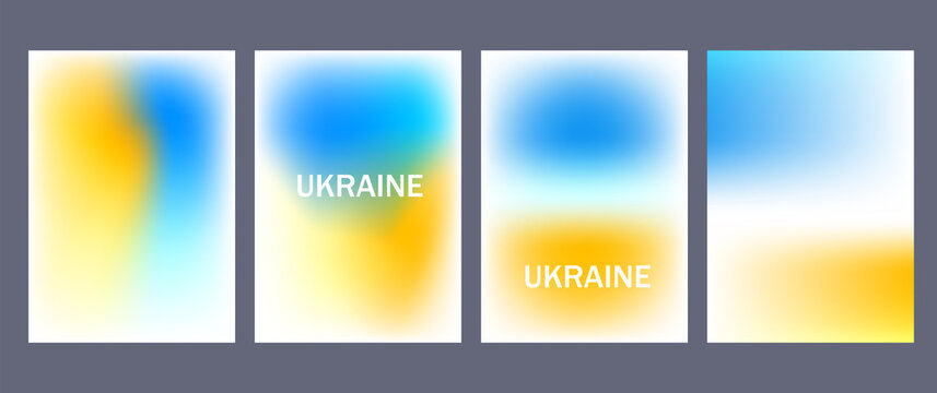 Stand With Ukraine. Stop War Campaign. Vector Banner With  Flag Colors To Support Ukraine. Collection, Set Of Ukraine Backgrounds With  Flag Blurred Gradient Colors