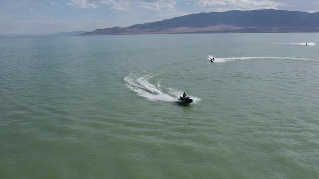 Utah Lake Circular Drone Footage Of Sea-Doo Jet Skiing.