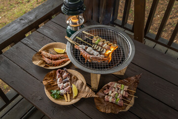 シーフードバーベキュー　 seafood barbecue at campsite