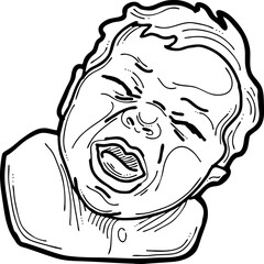 New born sweet baby face emotions. Little child crying with open mouth. Hand drawn character vector illustration. Retro vintage comic cartoon line style drawing.