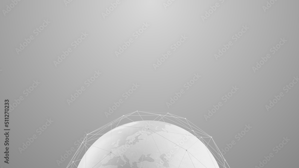 Poster clean white earth globe with wireframe global network connection data transfer, 3d rendering world m