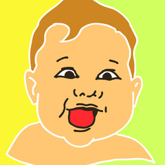 New born sweet baby face emotions. Little happy child surprised with open mouth. Hand drawn character vector illustration. Retro vintage comic cartoon line style drawing.